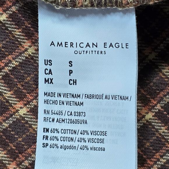 American Eagle Brown Plaid Shirt Sleeveless Button Up Grunge Women's Size S Top - Picture 5 of 7